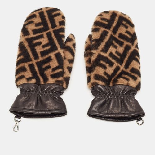 FF Shearling and Leather Gloves - Fendi - Modalova