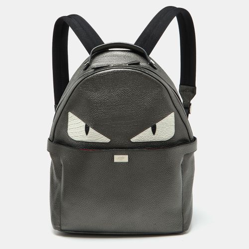 Fendi Metallic Grey Leather Monster Eyes Rounded Backpack - Fendi - Modalova