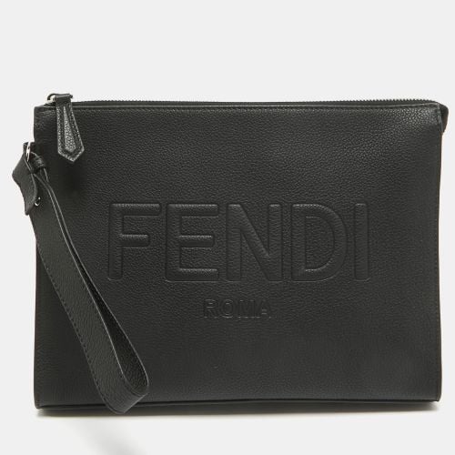 Fendi Black Leather Roma Flat Pouch - Fendi - Modalova