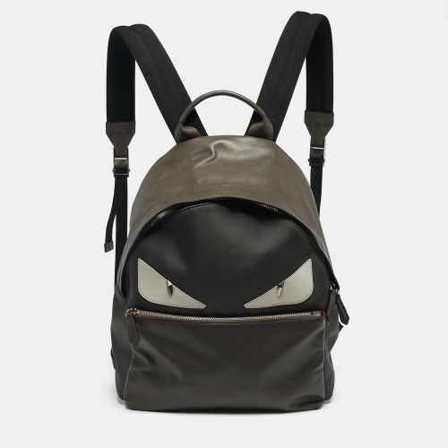Fendi Grey/Black Leather and Nylon Dolce Monster Eyes Rounded Backpack - Fendi - Modalova