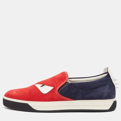 Fendi Red Leather and Suede Monster Slip On Sneakers Size 44 - Fendi - Modalova