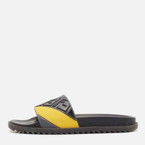 Fendi Grey/Yellow FF Rubber Fussbett Slides Size 42 - Fendi - Modalova