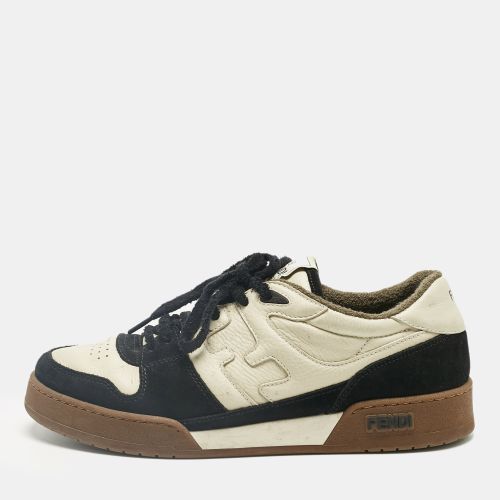 Fendi Cream/Black Leather and Suede Low Top Sneakers Size 43 - Fendi - Modalova