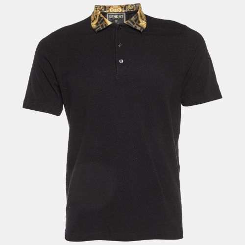 Fendance Black Cotton Pique Printed Collar Polo T-Shirt M - Fendi x Versace - Modalova