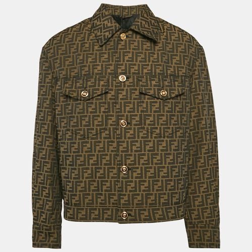 Fendi X Versace Brown Embellished Zucca FF Logo Jacquard Trucker Jacket L - Fendi x Versace - Modalova