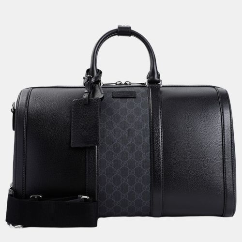 Gucci Black Leather and GG Coated Canvas Duffle Bag - Gucci - Modalova