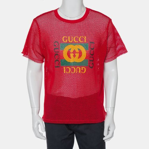 Gucci Red Mesh Logo Printed Crewneck T-Shirt XS - Gucci - Modalova