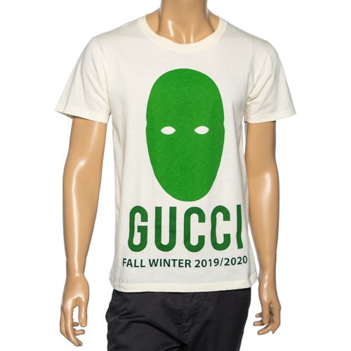 Gucci Cream Cotton Manifesto Mask Printed Crew Neck T-Shirt XS - Gucci - Modalova