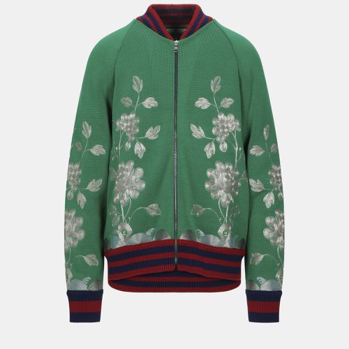 Gucci Green Cotton Knit Embroidered Zip-Up Cardigan L - Gucci - Modalova