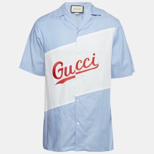 Gucci Blue Logo Embroidered Cotton Loose Fit Bowling Shirt XS - Gucci - Modalova