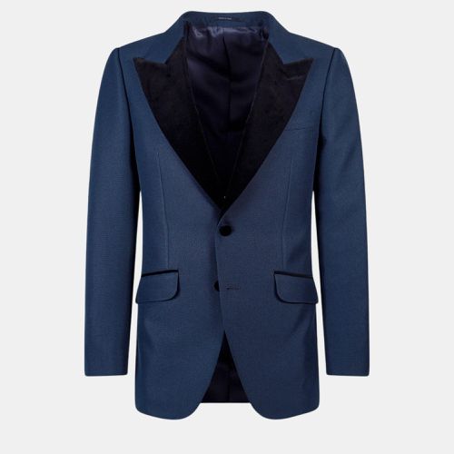 Gucci Blue Single-Breasted Velvet Details Blazer M - Gucci - Modalova