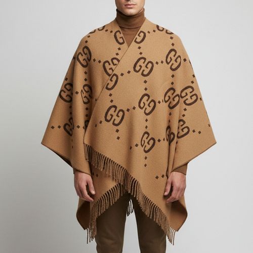 Checked Monogram Wool Reversible Poncho One Size - Gucci - Modalova