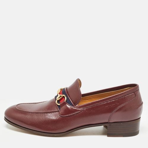 Gucci Burgundy Leather Web Slip On Loafers Size 41 - Gucci - Modalova