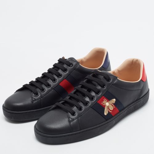 Ace Size 42.5 Leather and Python Embossed Web Bee Lace Up Sneakers - Gucci - Modalova