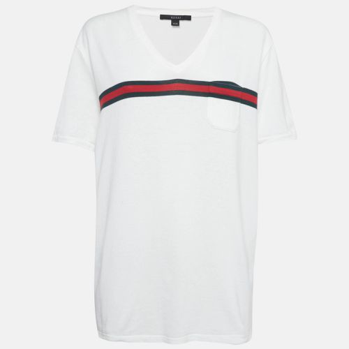 Gucci White Logo Stripe Jersey V-Neck T-Shirt XXXL - Gucci - Modalova