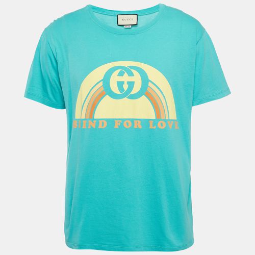 Aqua Cotton Blind For Love Print Crew Neck T-Shirt L - Gucci - Modalova