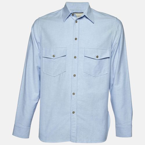 Gucci Blue Cotton Logo Embroidered Long Sleeve Shirt S - Gucci - Modalova