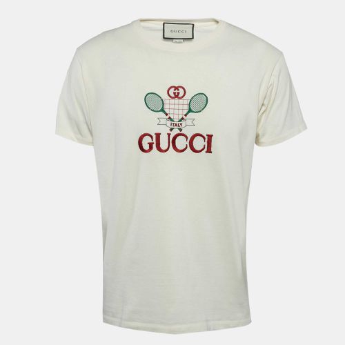 Gucci Cream Tennis Embroidered Jersey T-Shirts S - Gucci - Modalova