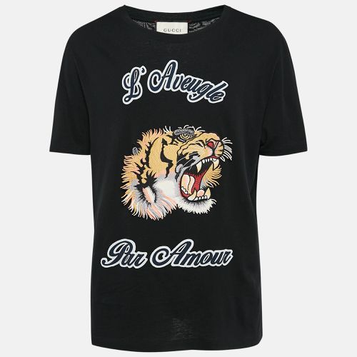 Gucci Black Tiger Patch Cotton Round Neck T-Shirt L - Gucci - Modalova