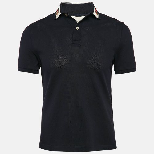 Gucci Navy Blue Web Collar Pique Jersey Polo T-Shirt S - Gucci - Modalova