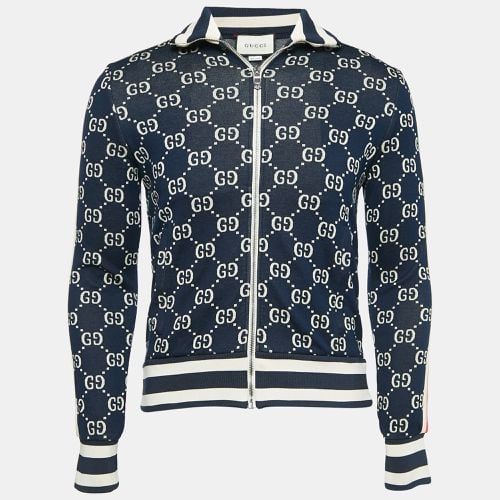 Gucci Navy Blue GG Supreme Jacquard Cotton Knit Zip-Up Cardigan XS - Gucci - Modalova