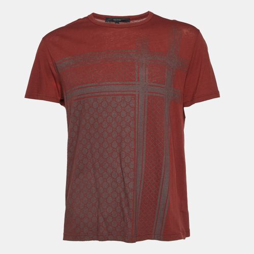 Gucci Dark Red GG Kefia Print Cotton Round Neck T-Shirt M - Gucci - Modalova