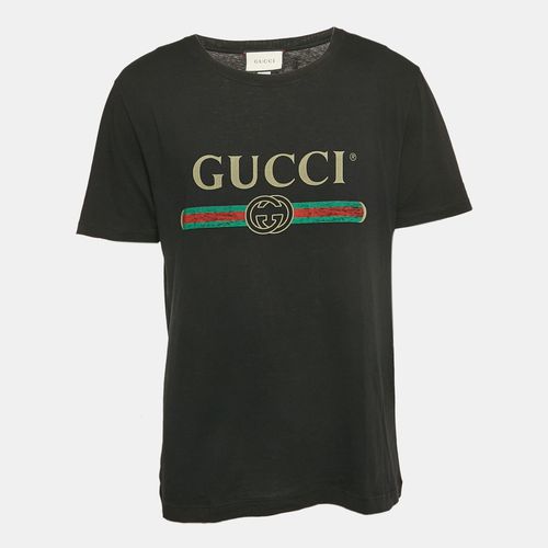 Gucci Black Cotton Vintage Logo Print Jersey Crew Neck T-Shirt M - Gucci - Modalova