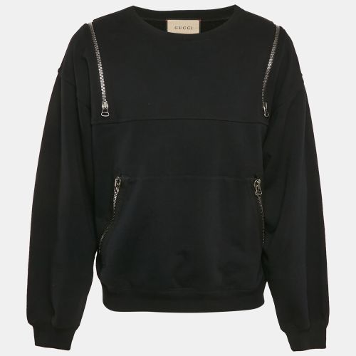 Gucci Black Printed Cotton Zip Detail Sweatshirt S - Gucci - Modalova