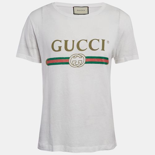 Gucci White Logo Print Cotton Round Neck T-Shirt XS - Gucci - Modalova