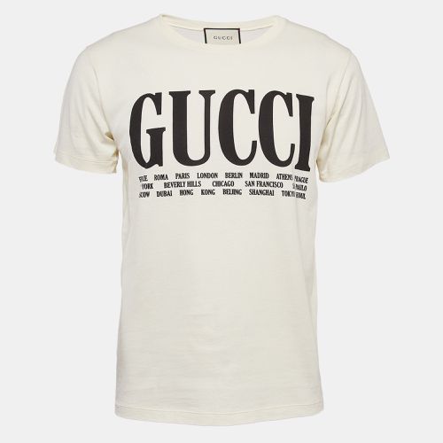 Gucci Cream Logo Cities Print Jersey Oversized T-Shirt XXS - Gucci - Modalova