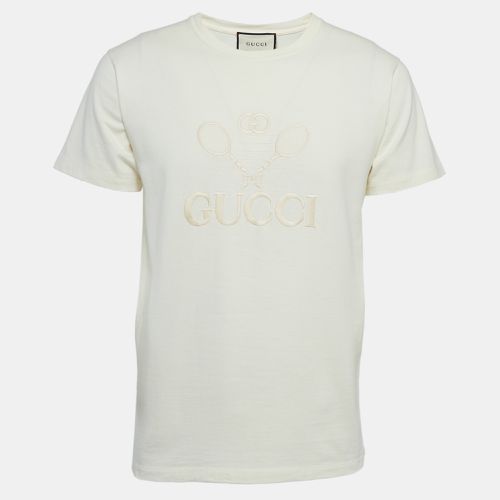 Gucci Cream Tennis Logo Embroidered Cotton Oversized T-Shirt XS - Gucci - Modalova