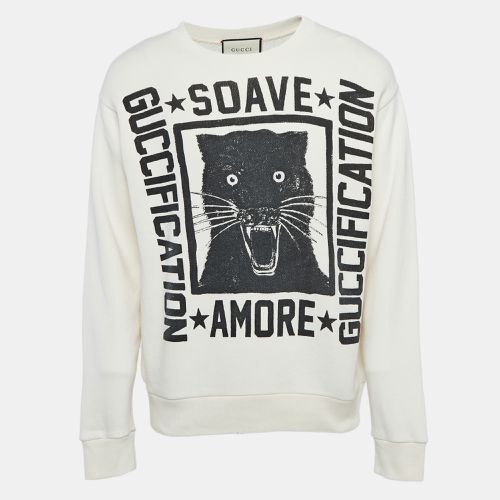 Gucci Cream Printed & Distressed Cotton Knit Sweatshirt S - Gucci - Modalova