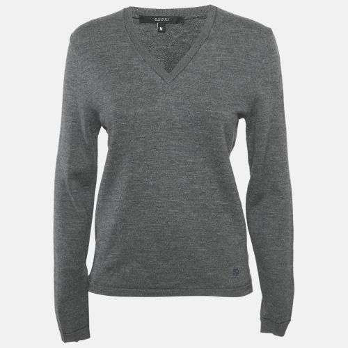 Gucci Grey Wool V-Neck Long Sleeve Sweater M - Gucci - Modalova