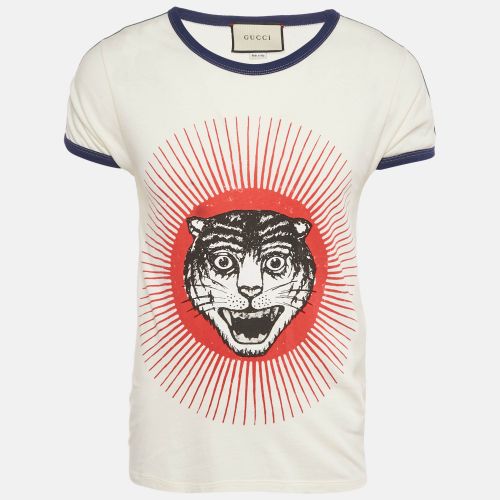 Gucci Cream Tiger Print Jersey Web Trim T-Shirt S - Gucci - Modalova