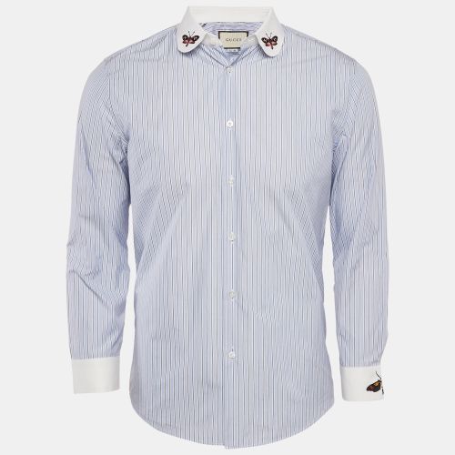 Gucci Blue Striped Cotton Butterfly Embroidered Duke Shirt M - Gucci - Modalova