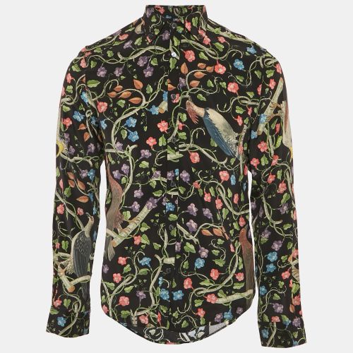 Gucci Black Birds Of Prey Print Silk Button Down Collar Shirt M - Gucci - Modalova