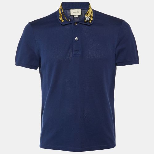 Gucci Navy Blue Cotton Tiger Embroidered Collar Polo T-Shirt M - Gucci - Modalova