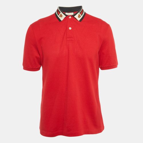 Gucci Red Pique Web Collar Polo T-Shirt L - Gucci - Modalova