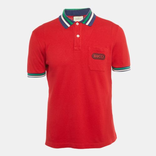 Gucci Red Logo Applique Cotton Polo T-Shirt M - Gucci - Modalova