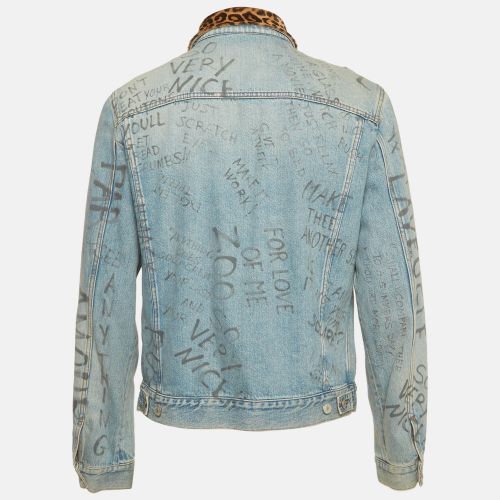 Scribble Writing Leopard-Collared Denim Jacket L - Gucci - Modalova