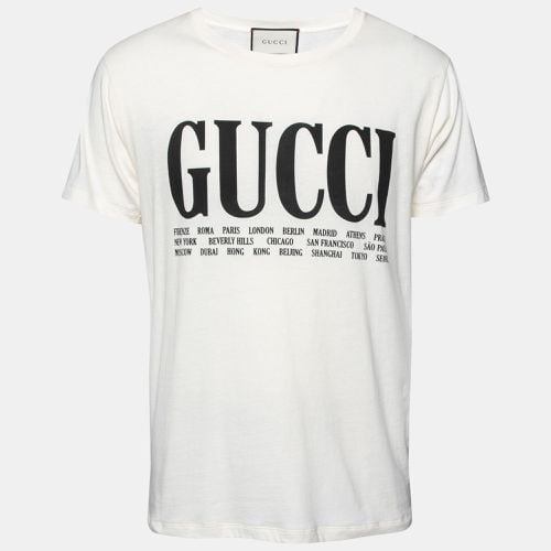 Gucci Cream Cotton Logo and Cities Printed Crewneck Short Sleeves T-Shirt S - Gucci - Modalova