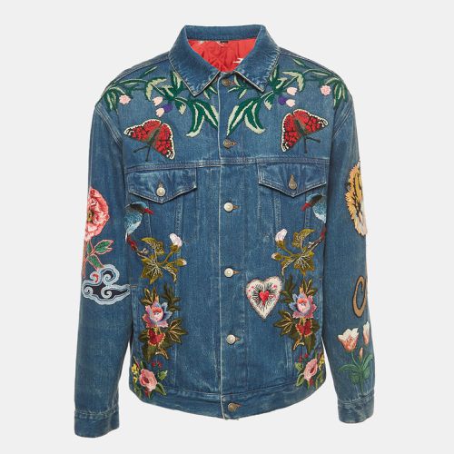 Gucci Blue Floral Embroidered Denim Jacket L - Gucci - Modalova