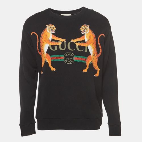 Gucci Black Logo Tiger Printed Cotton Knit Sweatshirt S - Gucci - Modalova