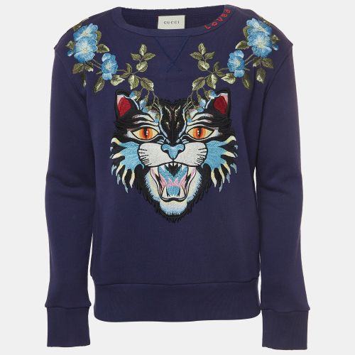 Gucci Blue Embroidered Cotton Crewneck Sweatshirt XS - Gucci - Modalova