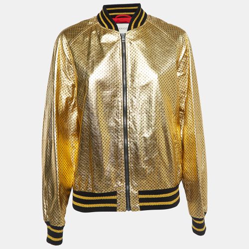 Gucci Gold Metallic Stars Print Crinkle Leather Bomber Jacket XS - Gucci - Modalova