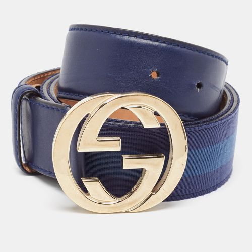 Gucci Blue Web Canvas and Leather Interlocking G Buckle Belt 95CM - Gucci - Modalova