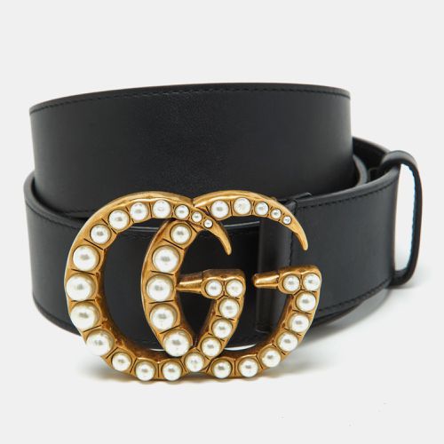 Gucci Black Leather GG Marmont Pearl Embellished Buckle Belt 95CM - Gucci - Modalova