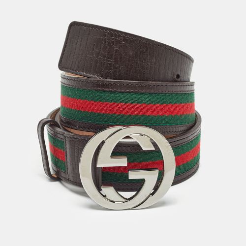 Gucci Brown Web Canvas and Leather Interlocking G Buckle Belt 95CM - Gucci - Modalova