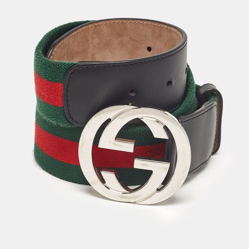 Gucci Black Leather and Web Canvas Interlocking G Buckle Belt 100 CM - Gucci - Modalova