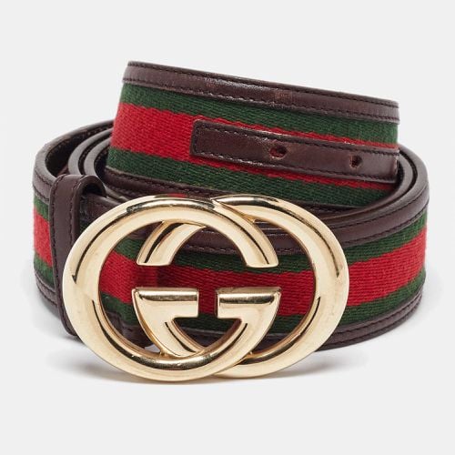 Gucci Brown Web Canvas and Leather Interlocking GG Buckle Belt 95CM - Gucci - Modalova